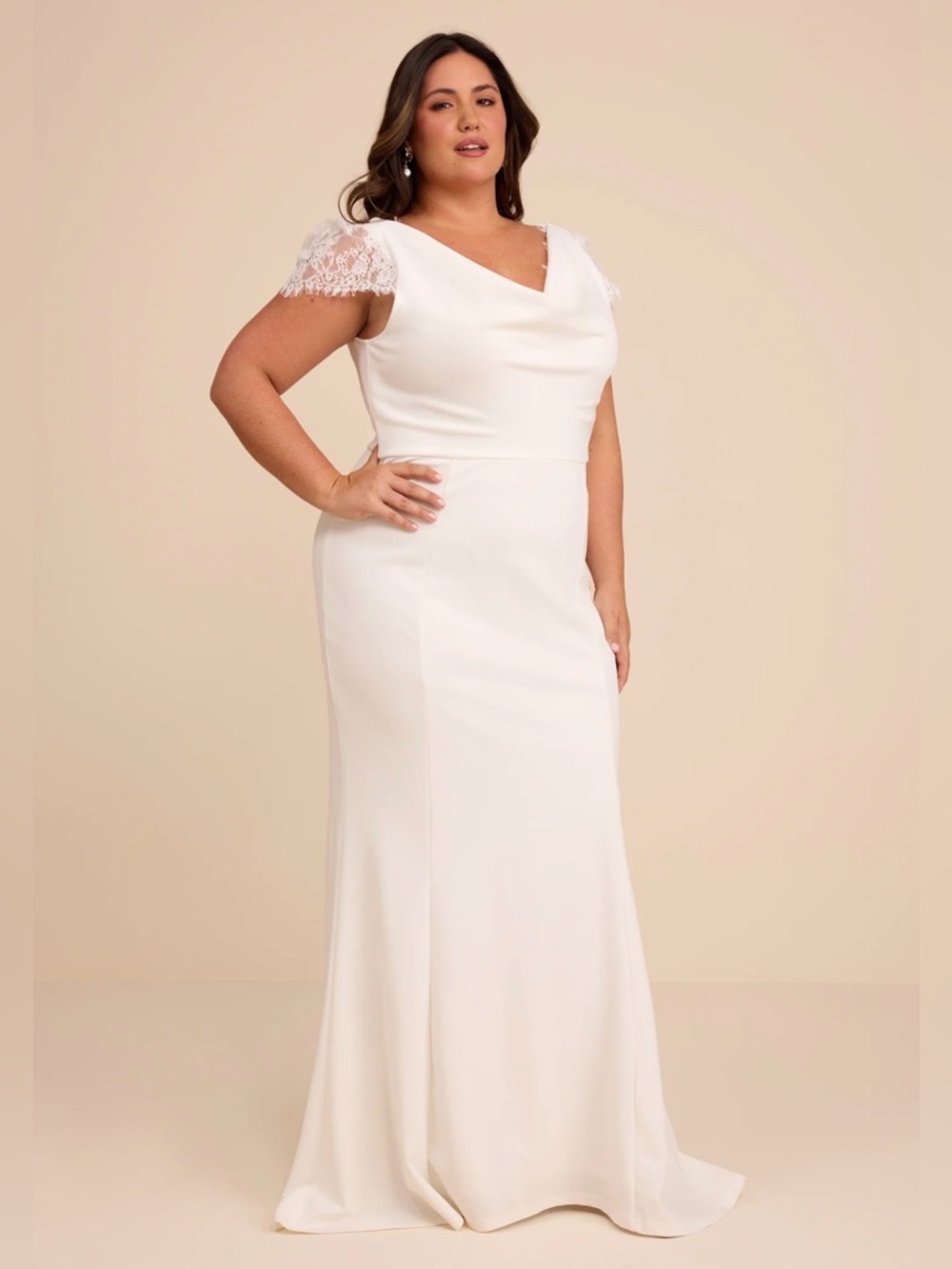 Lulus Forever Beloved White Lace Cap Sleeve Mermaid Maxi Dress 1X NWT